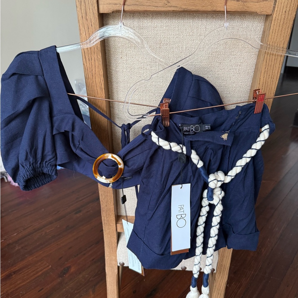 PatBO Navy Top & High Waist Short Set